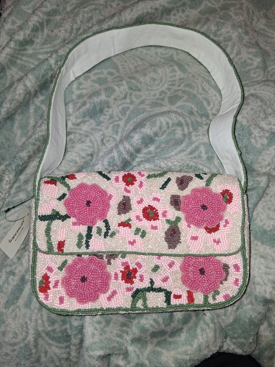 Francesca's Collections Handbags - Francesca's Collections Pink Floral Beaded Shoulder Bag